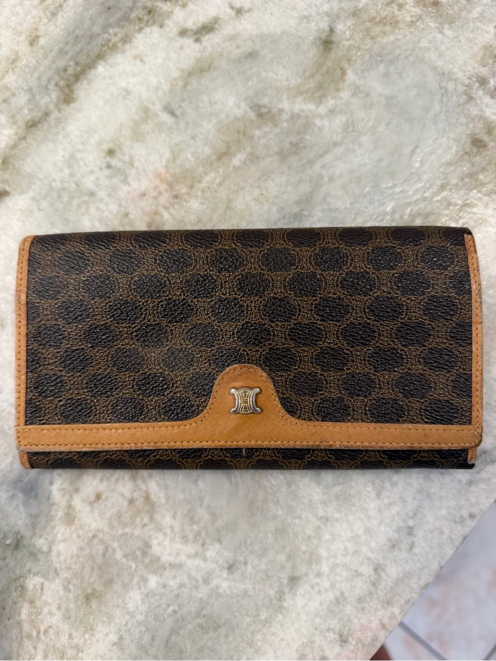Celine Brown & Tan Macadam-Print Continental Wallet
